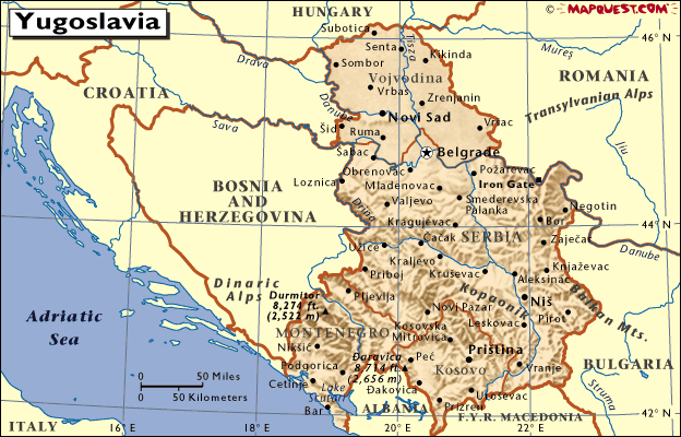 mapa - Srbsko a Čierna Hora